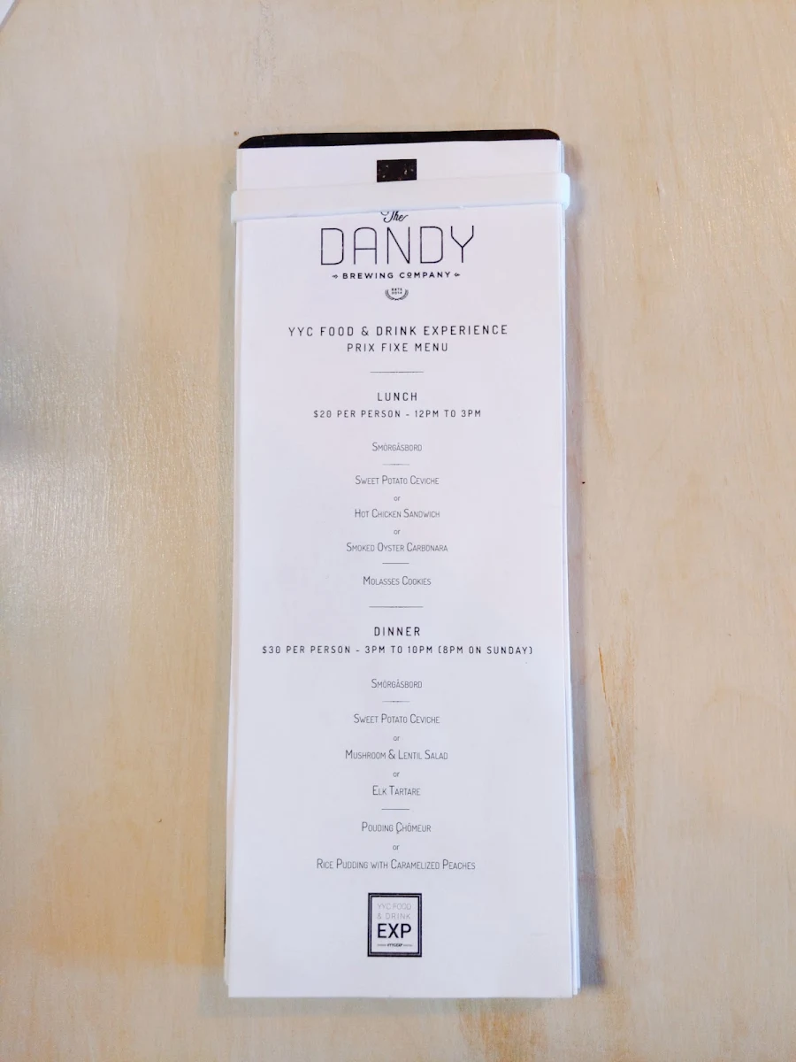 Menu, The Dandy Brewing Company and DandyPizza