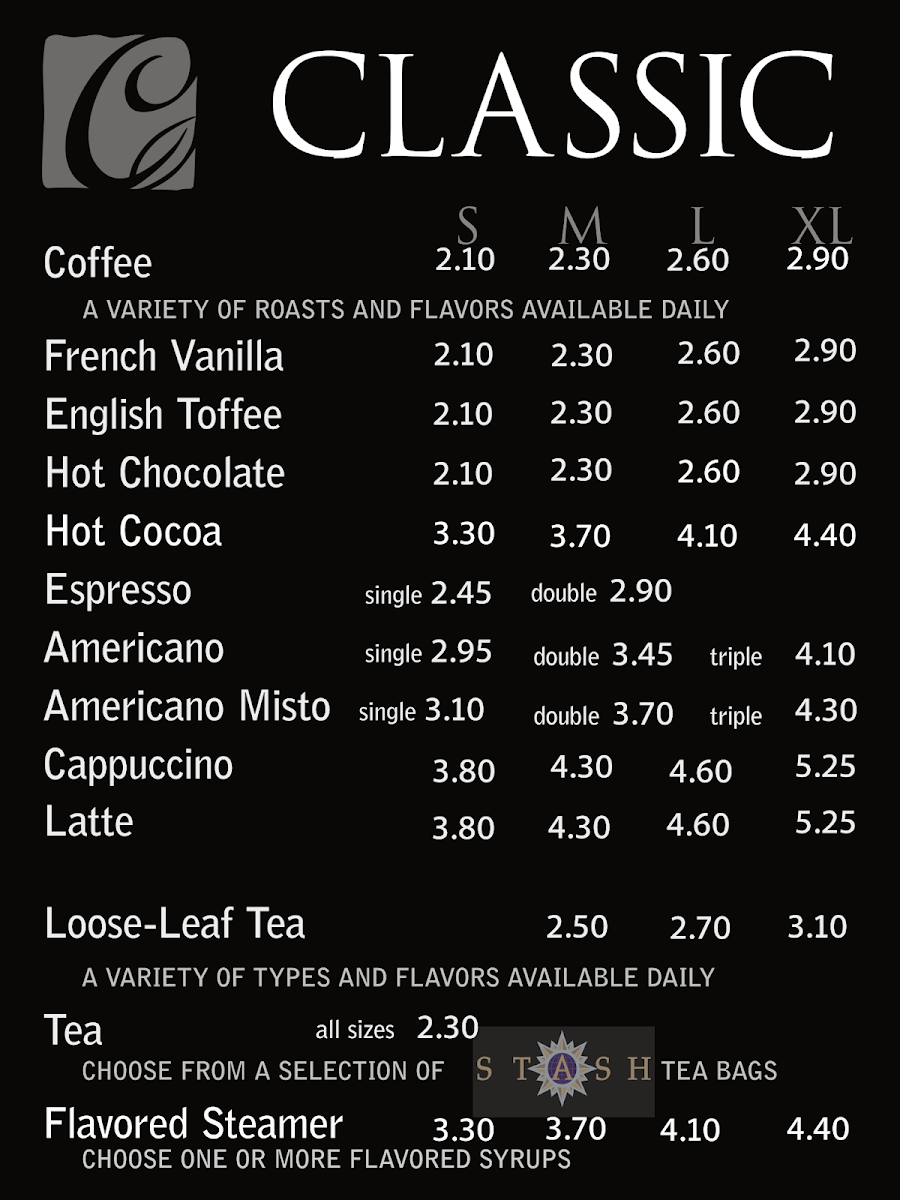 Menu, Campus Coffee Company