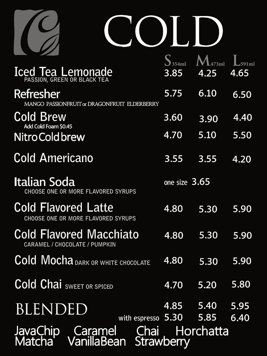 Menu, Campus Coffee Company