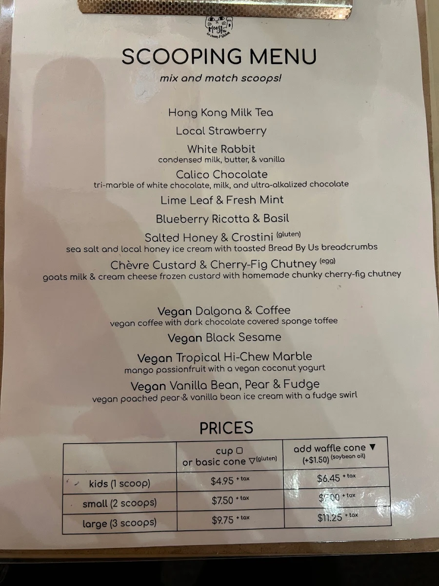 Menu, Moo Shu Ice Cream
