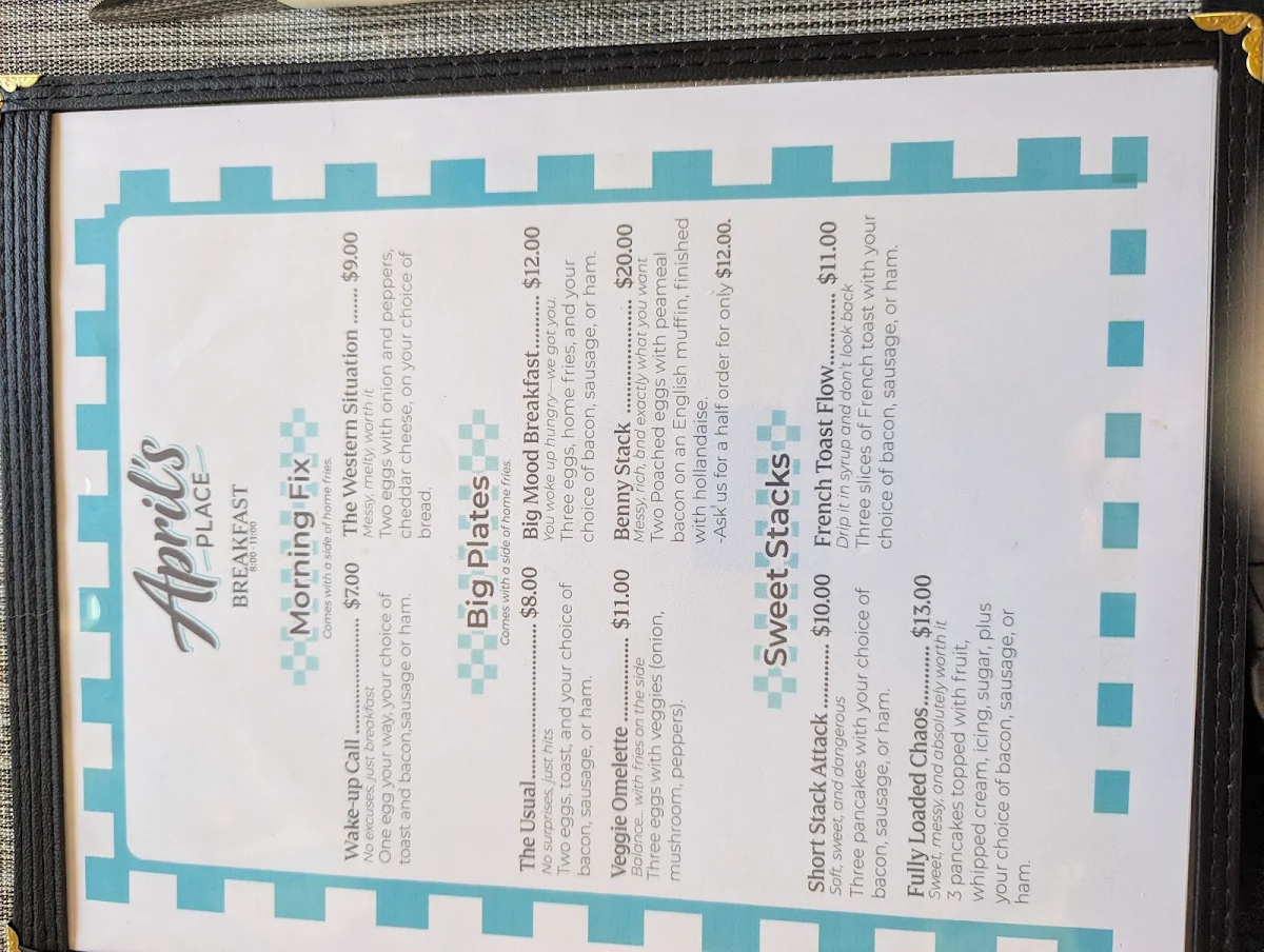 Menu, April's Place
