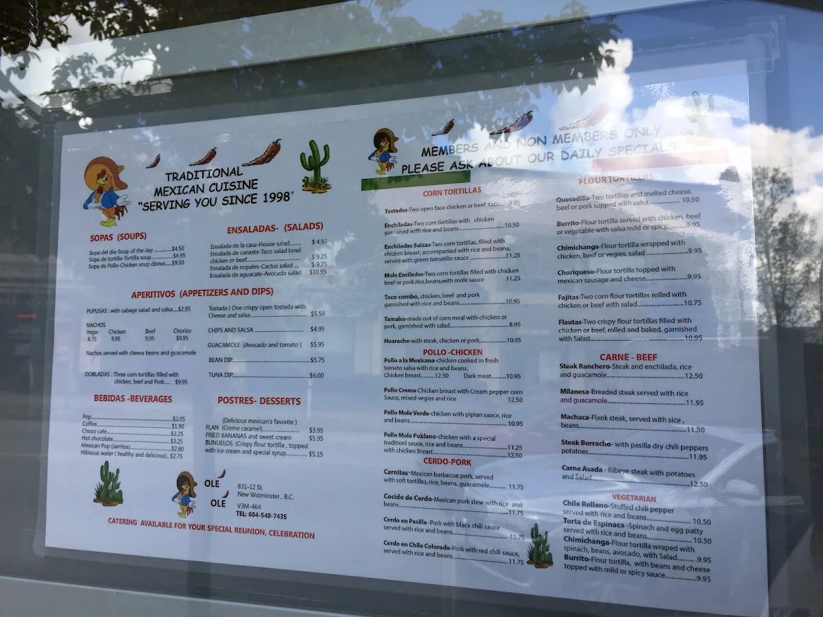 Menu, Ole Ole Mexican Cuisine