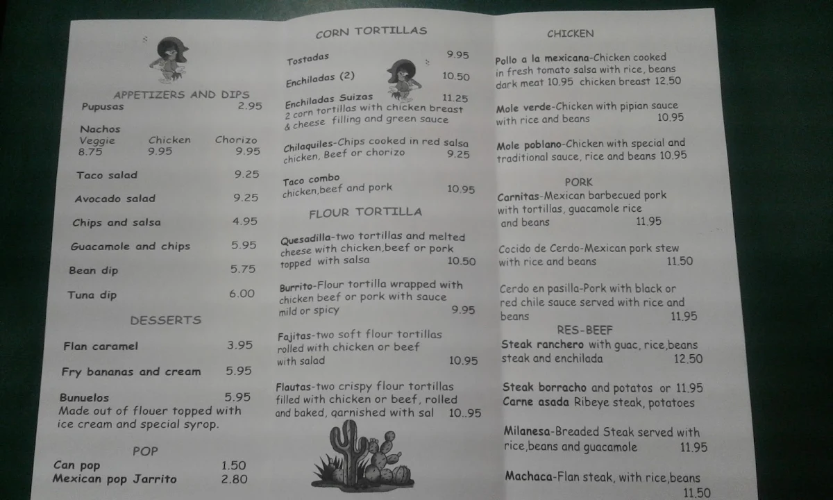 Menu, Ole Ole Mexican Cuisine