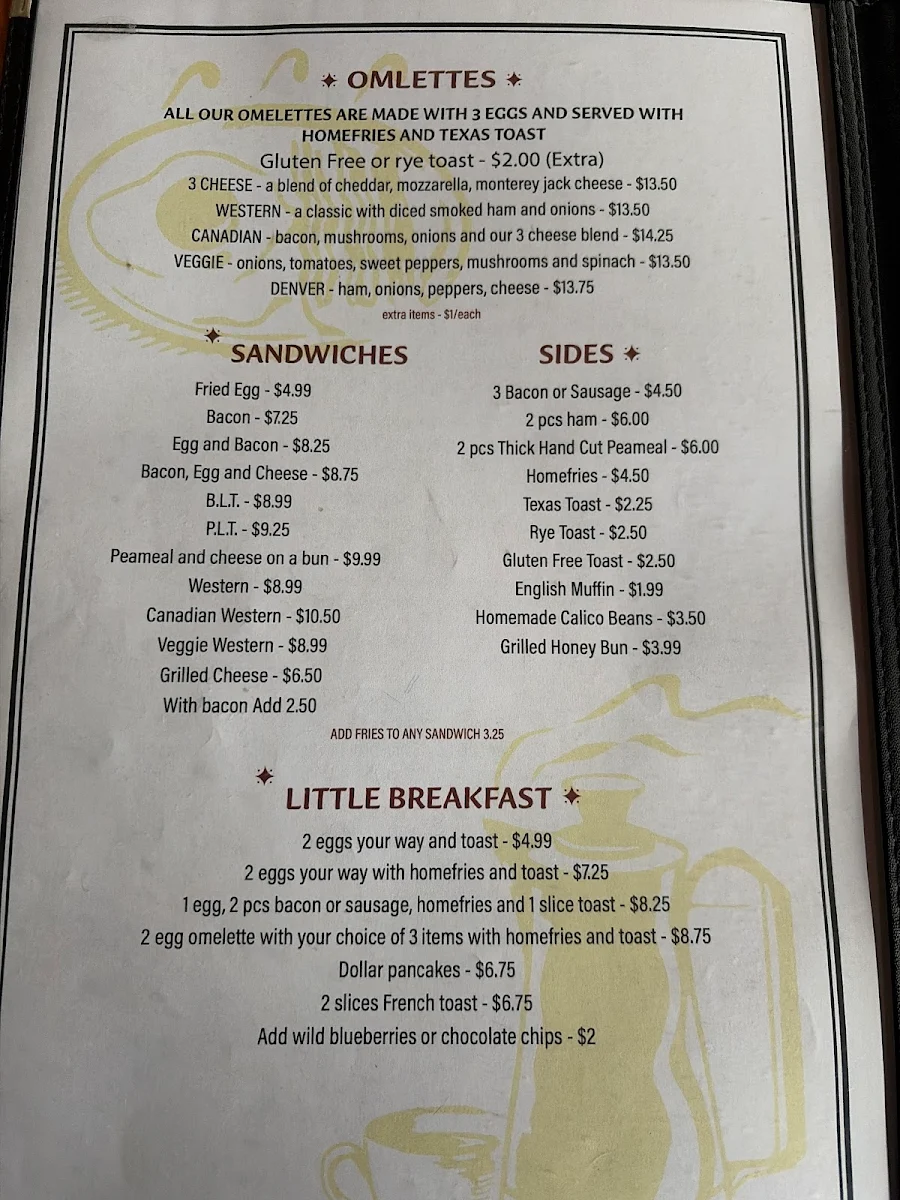 Menu, Shaker's Diner