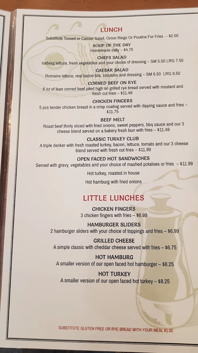 Menu, Shaker's Diner