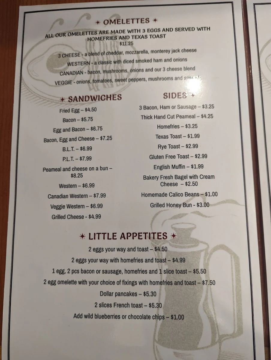 Menu, Shaker's Diner