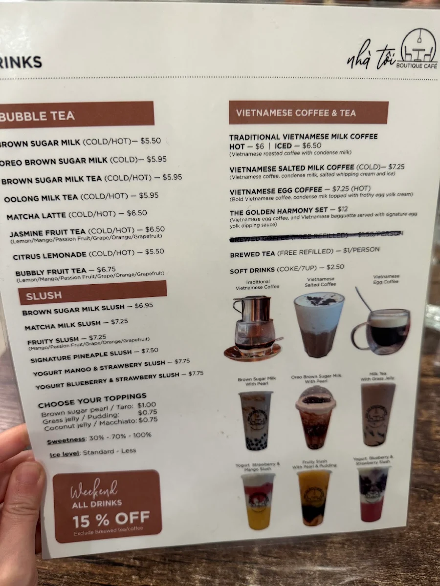 Menu, Nha Toi Boutique Café