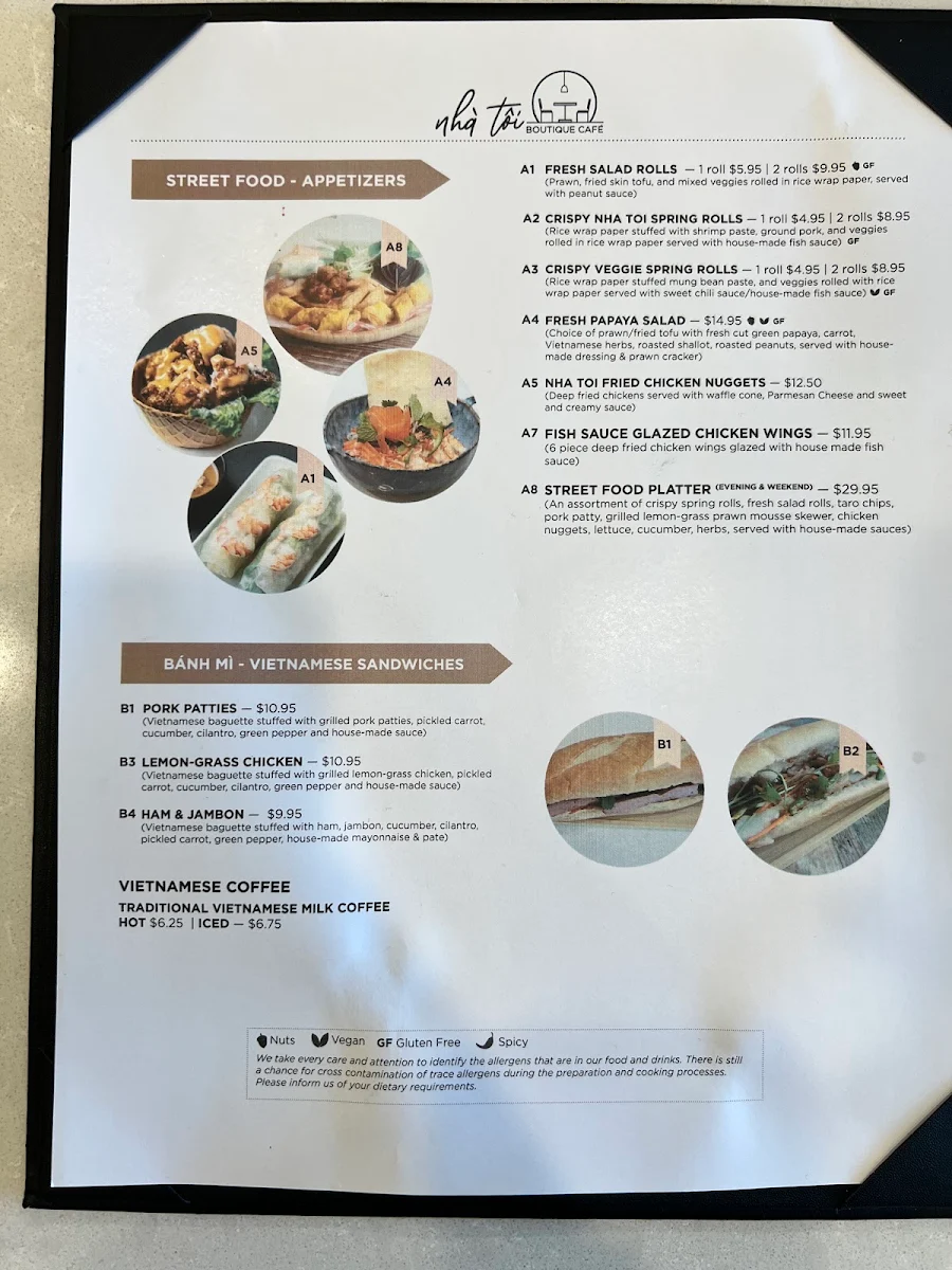 Menu, Nha Toi Boutique Café