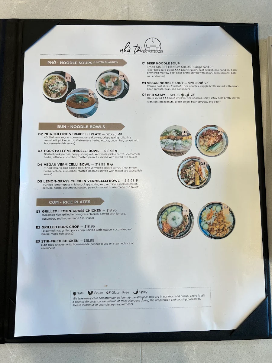 Menu, Nha Toi Boutique Café