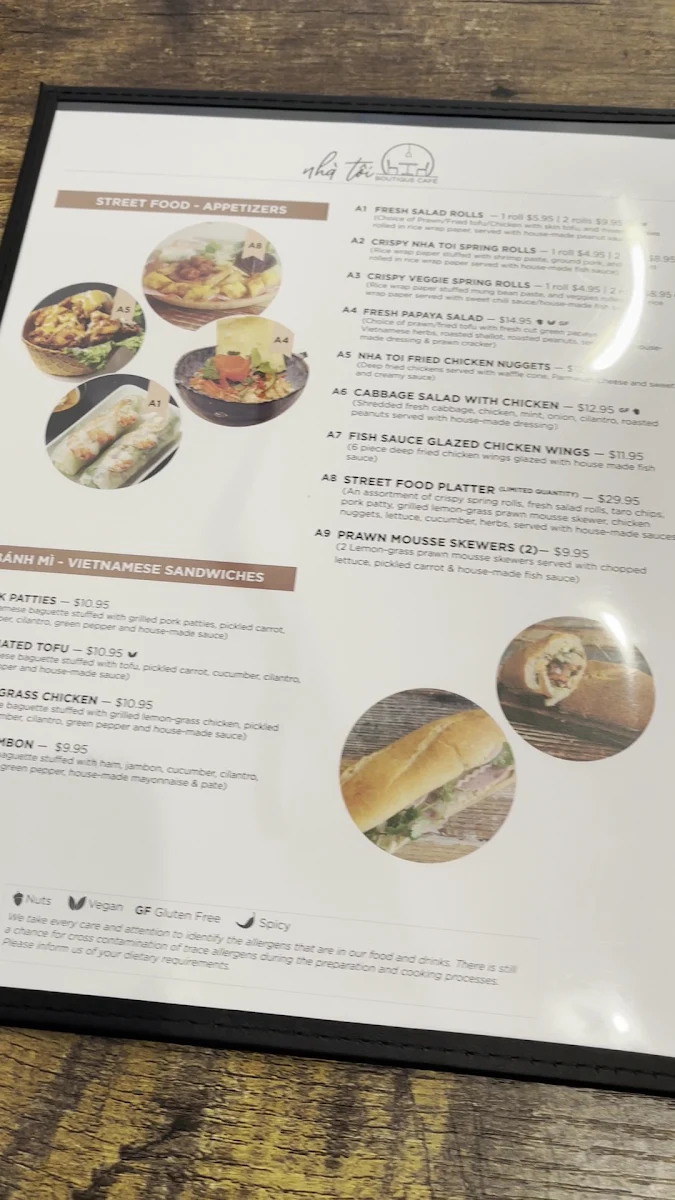Menu, Nha Toi Boutique Café