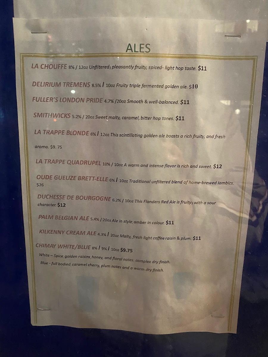 Menu, Village Idiot Pub