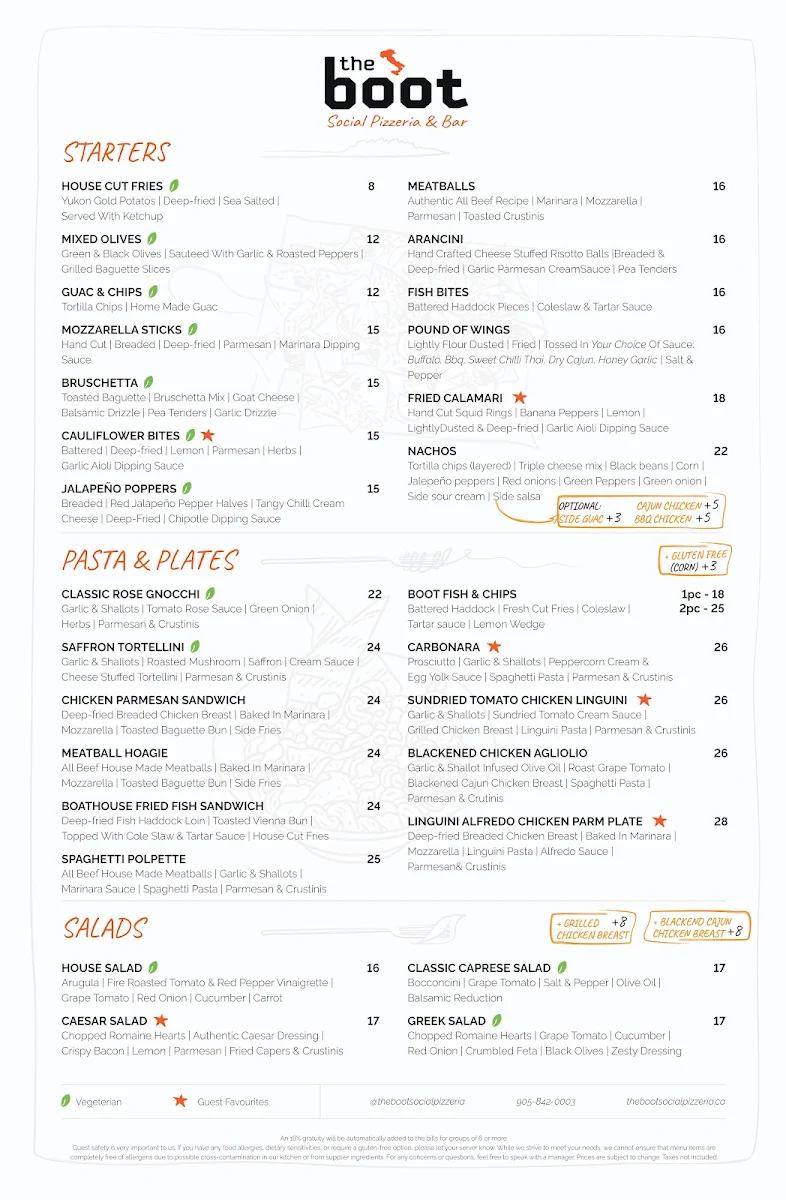 Menu, The Boot Social Pizzeria & Bar
