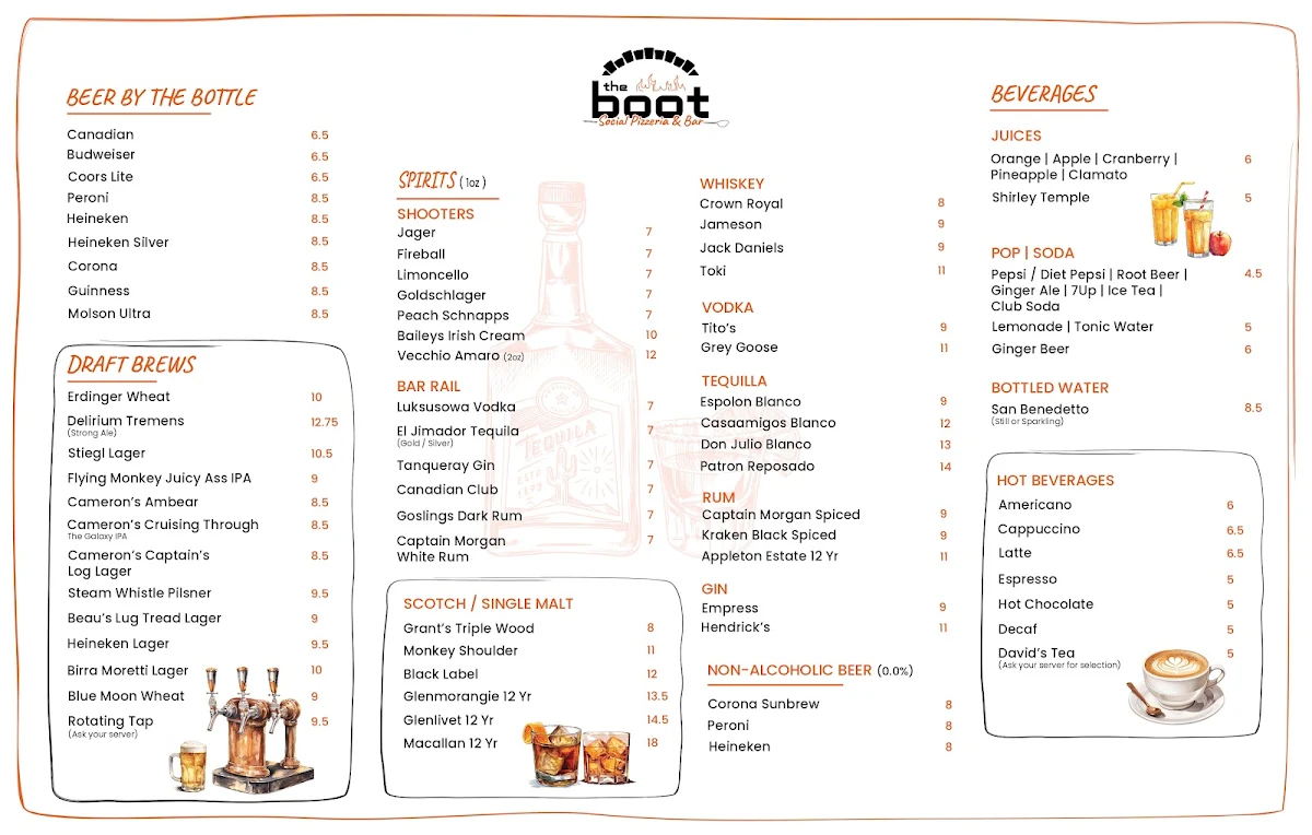Menu, The Boot Social Pizzeria & Bar