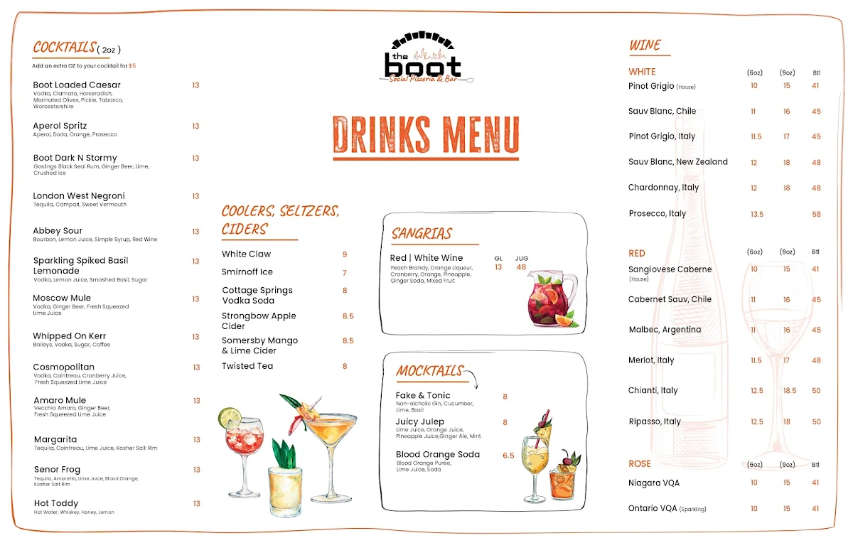 Menu, The Boot Social Pizzeria & Bar
