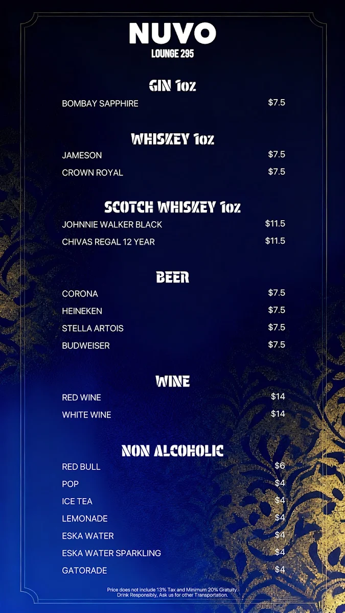 Menu, NUVO Lounge 295