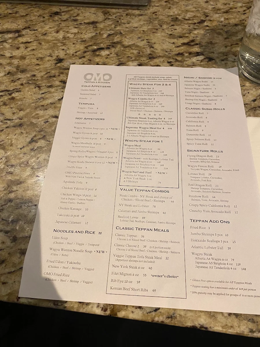 Menu, OMO Teppan and Kitchen