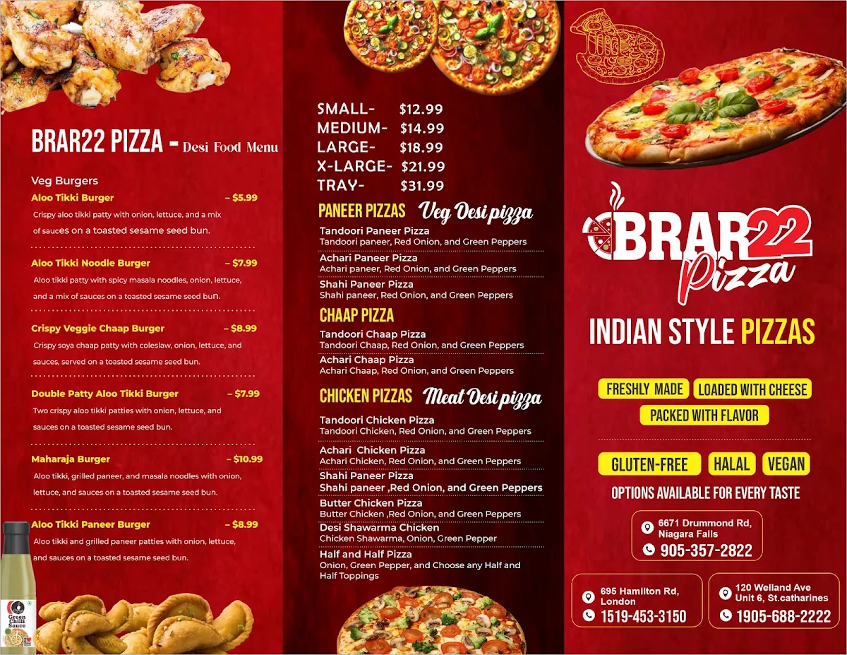 Menu, B22 - Brar 22 Pizza Niagara Falls