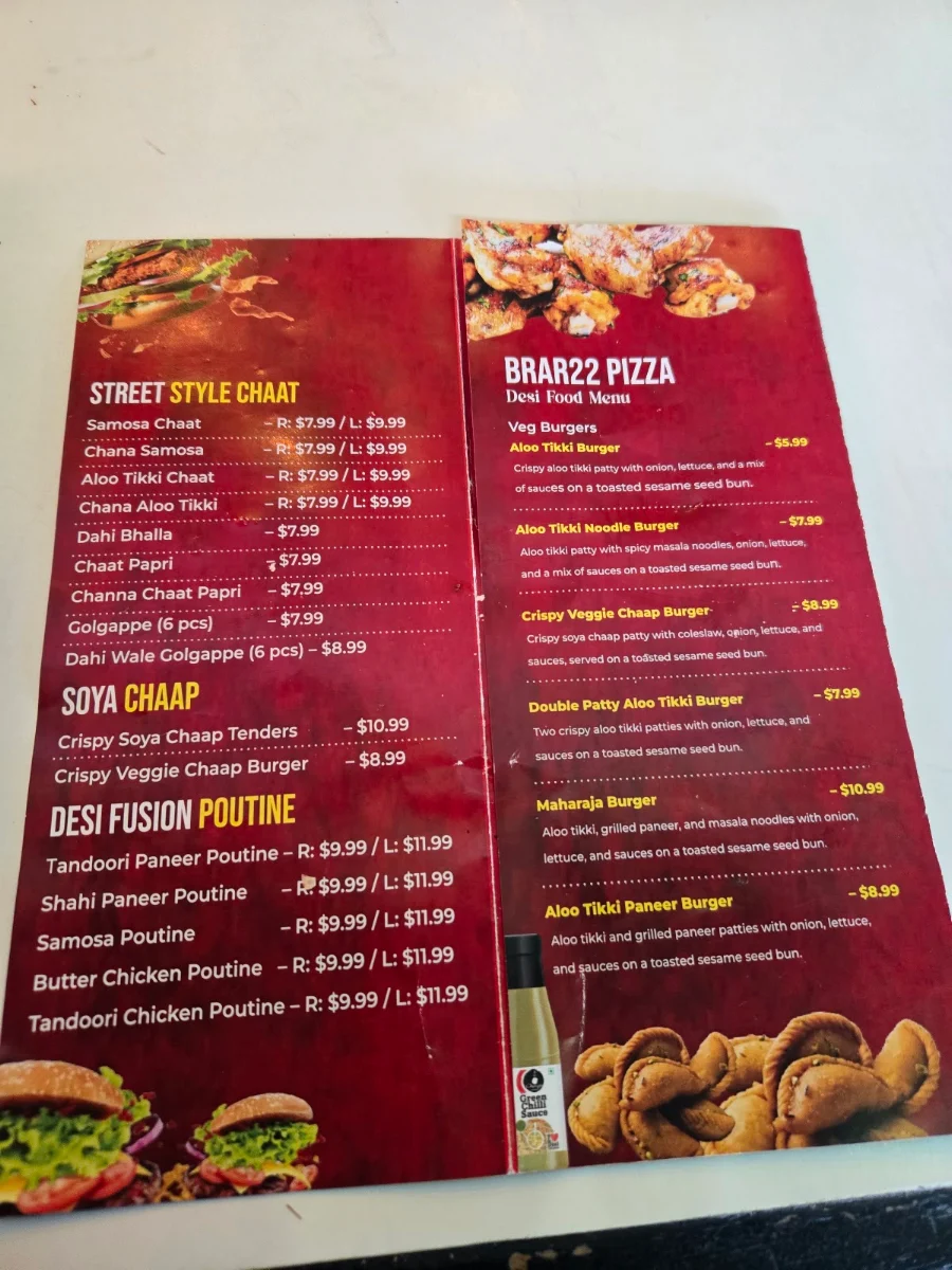 Menu, B22 - Brar 22 Pizza Niagara Falls