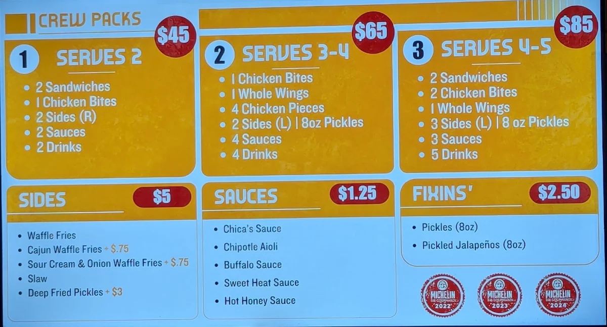 Menu, Chica's Chicken