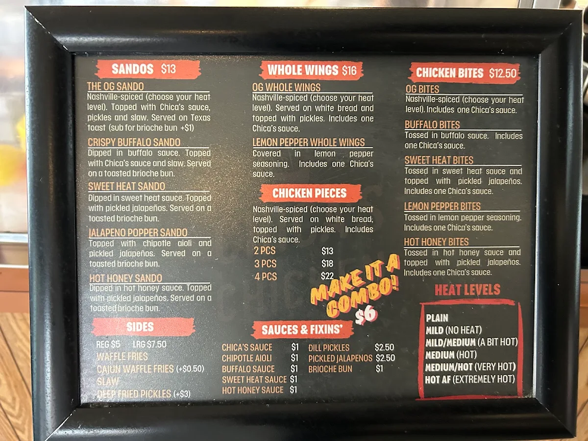 Menu, Chica's Chicken