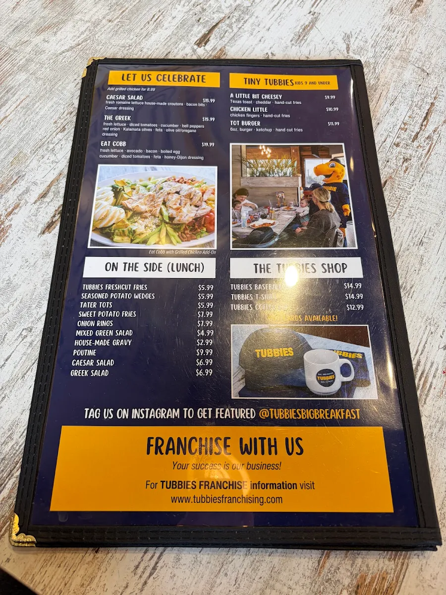 Menu, Tubbies Big Breakfast Lunch & Dairy Bar - Barrie