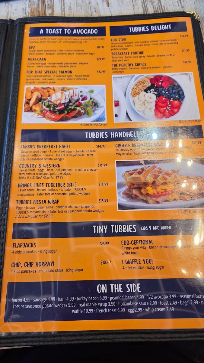 Menu, Tubbies Big Breakfast Lunch & Dairy Bar - Barrie