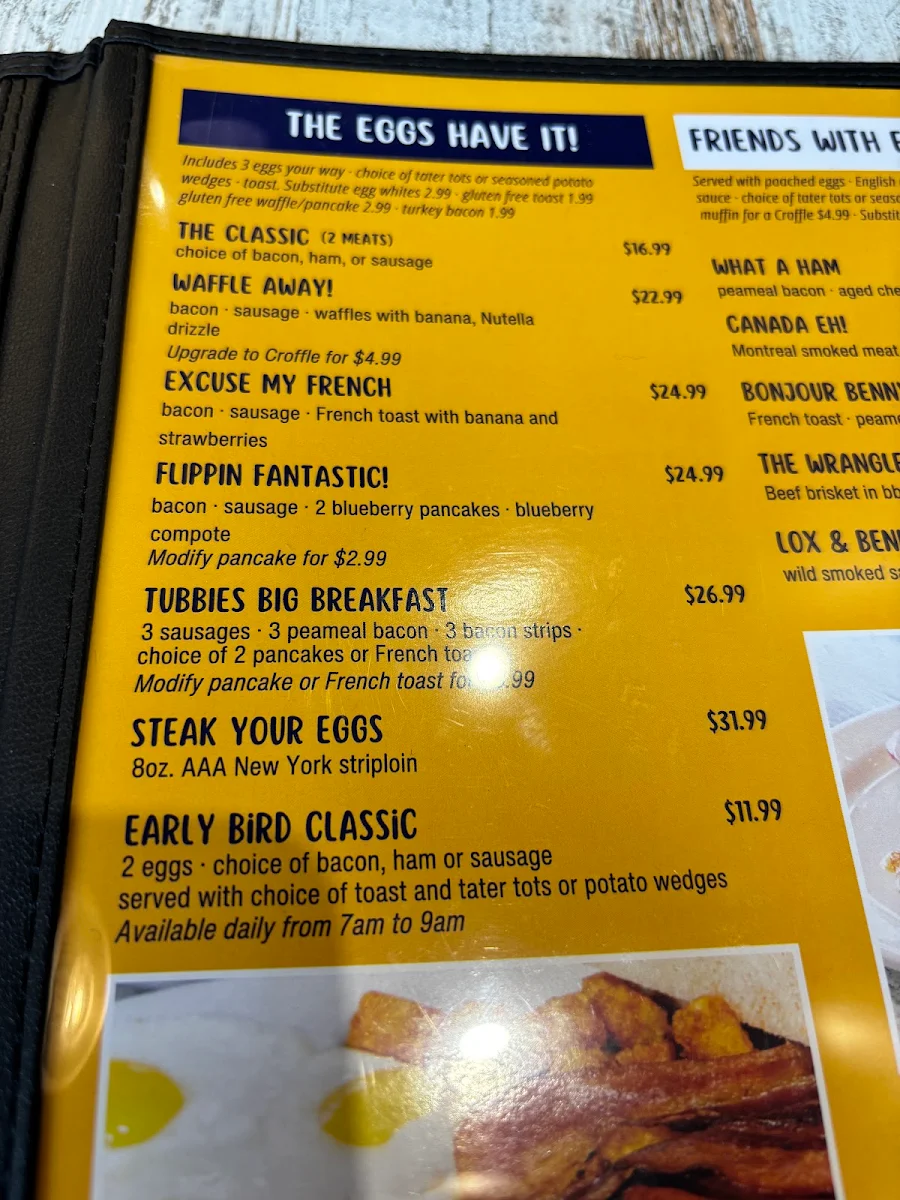 Menu, Tubbies Big Breakfast Lunch & Dairy Bar - Barrie