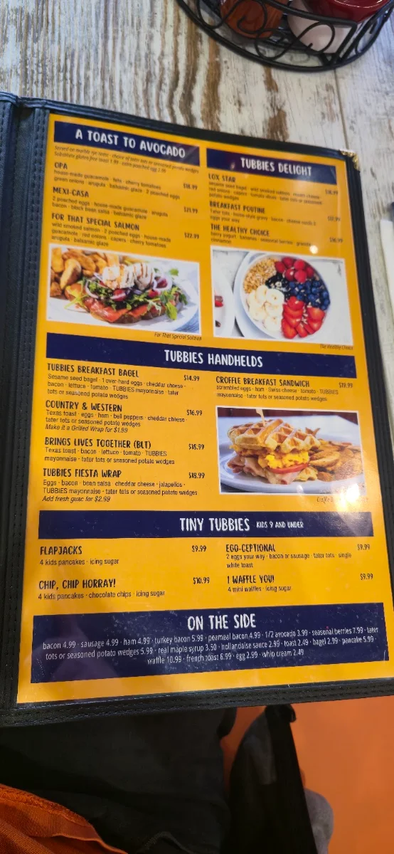 Menu, Tubbies Big Breakfast Lunch & Dairy Bar - Barrie