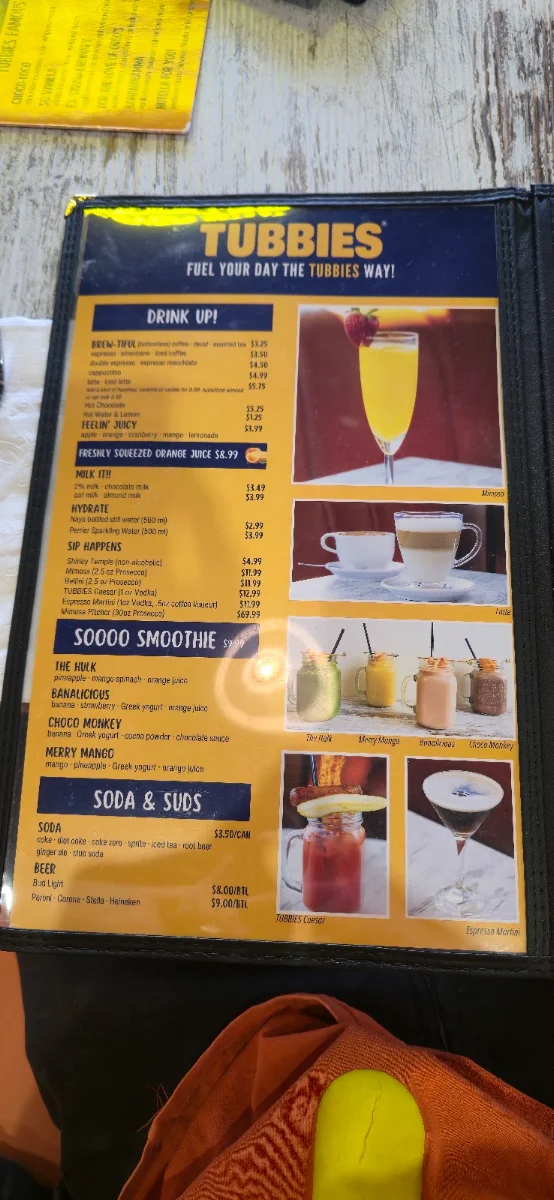 Menu, Tubbies Big Breakfast Lunch & Dairy Bar - Barrie
