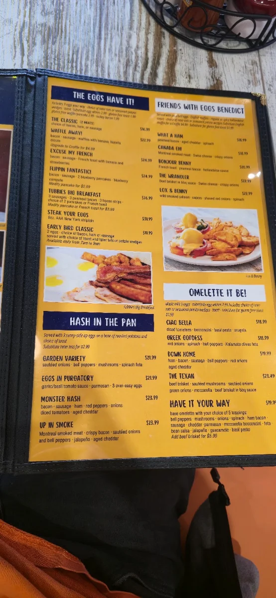 Menu, Tubbies Big Breakfast Lunch & Dairy Bar - Barrie