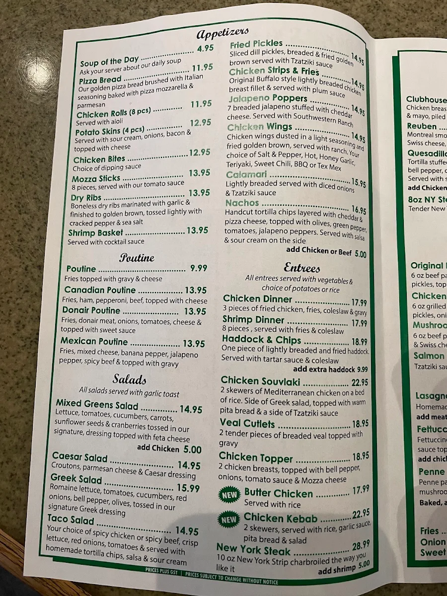 Menu, ROB'S BAR & GRILL