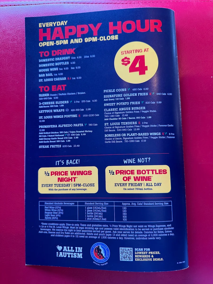 Menu, St. Louis Bar & Grill