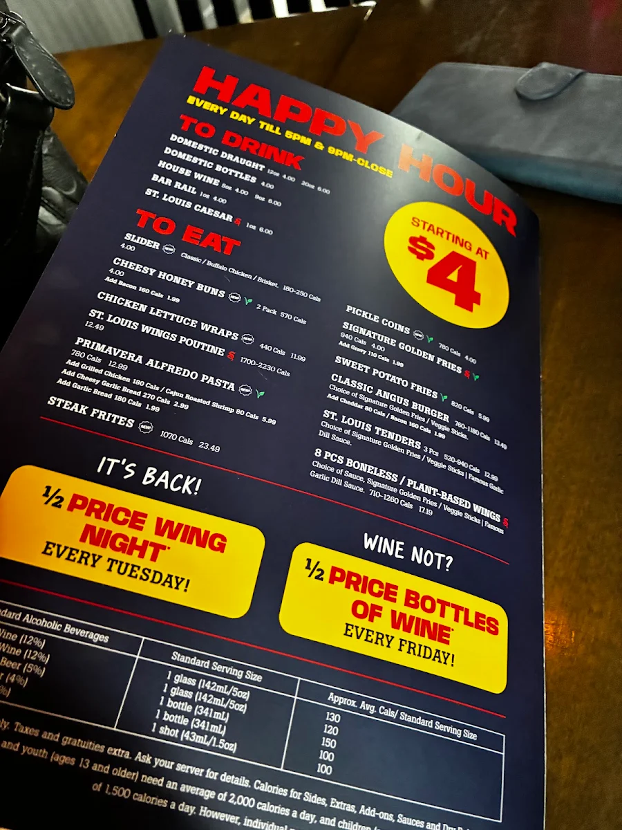 Menu, St. Louis Bar & Grill