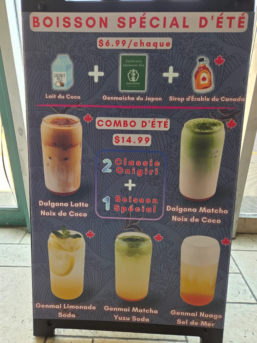 Menu, Onigiri Shop (Île-Perrot)
