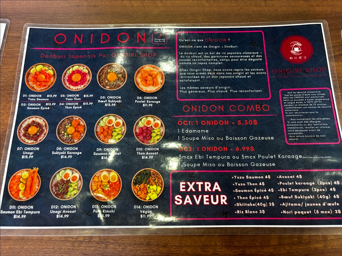 Menu, Onigiri Shop (Île-Perrot)