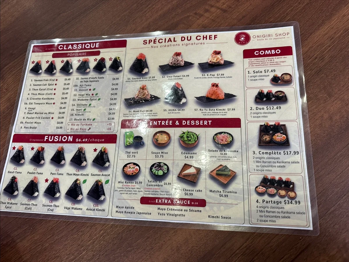 Menu, Onigiri Shop (Île-Perrot)