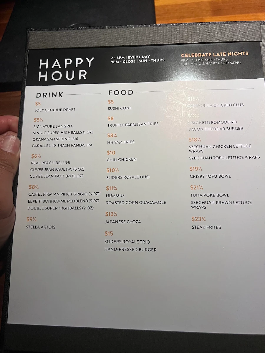 Menu, JOEY Bell Tower