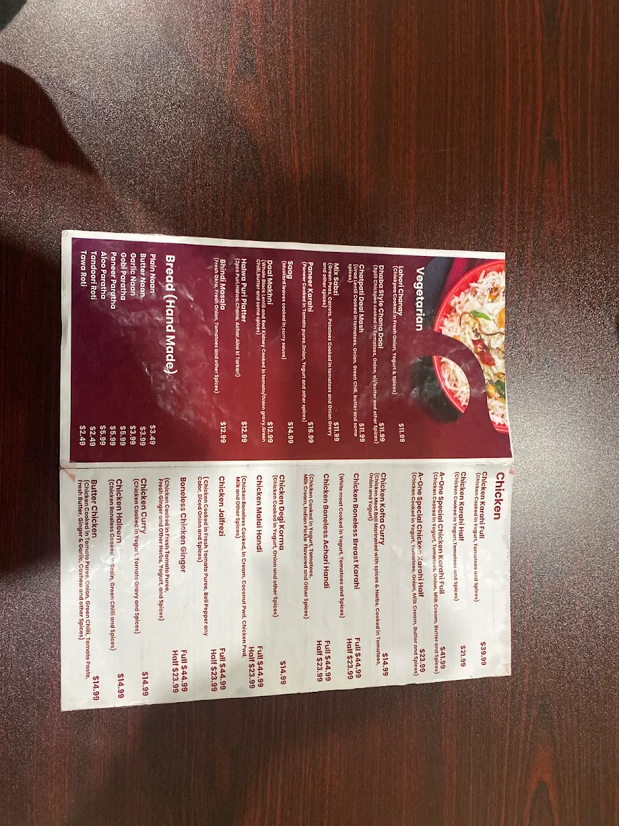 Menu, A-ONE Restaurant