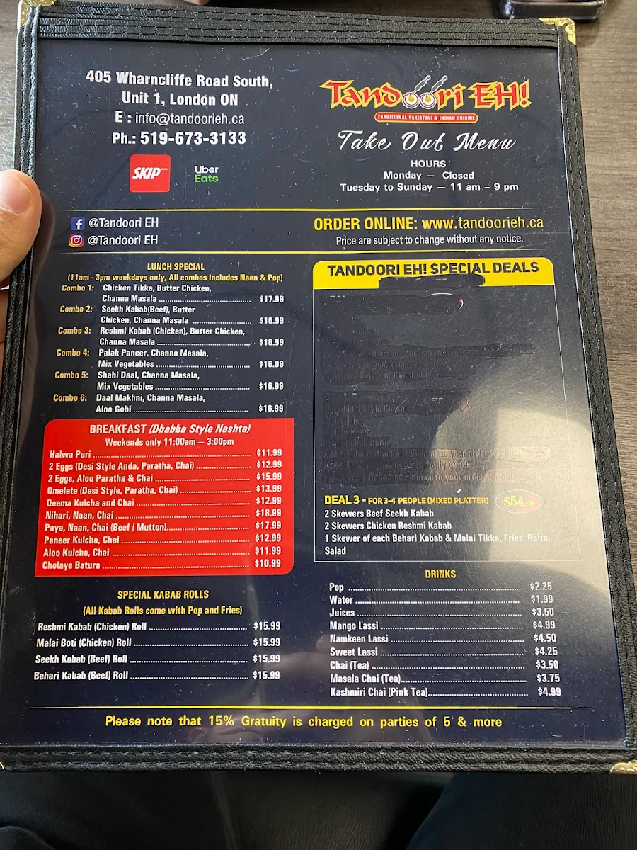 Menu, Tandoori Eh – Pakistani & Halal Restaurant