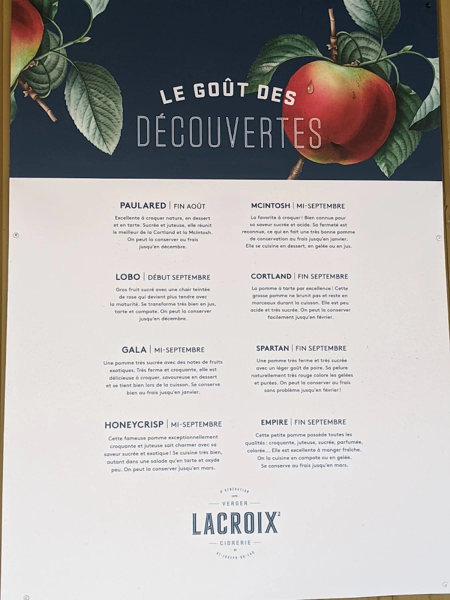 Menu, Cidrerie Lacroix