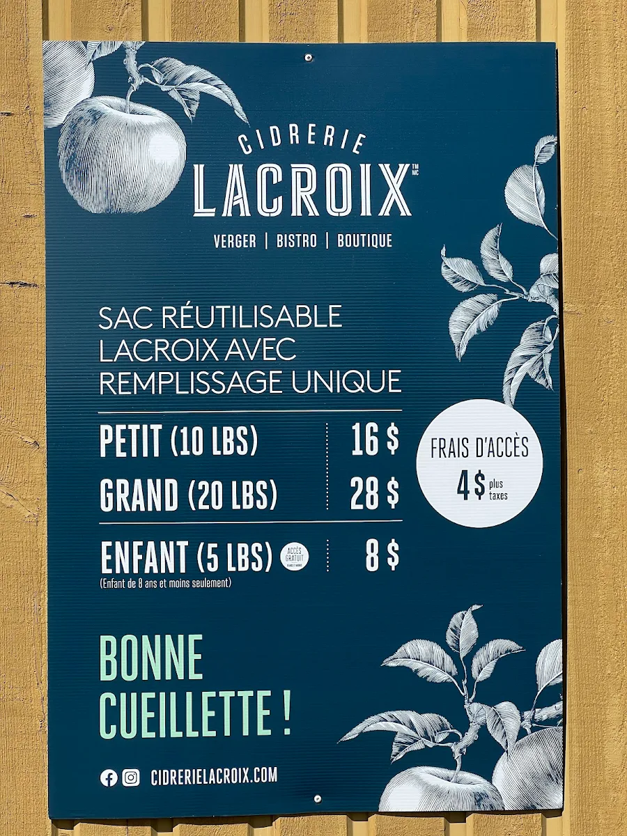 Menu, Cidrerie Lacroix
