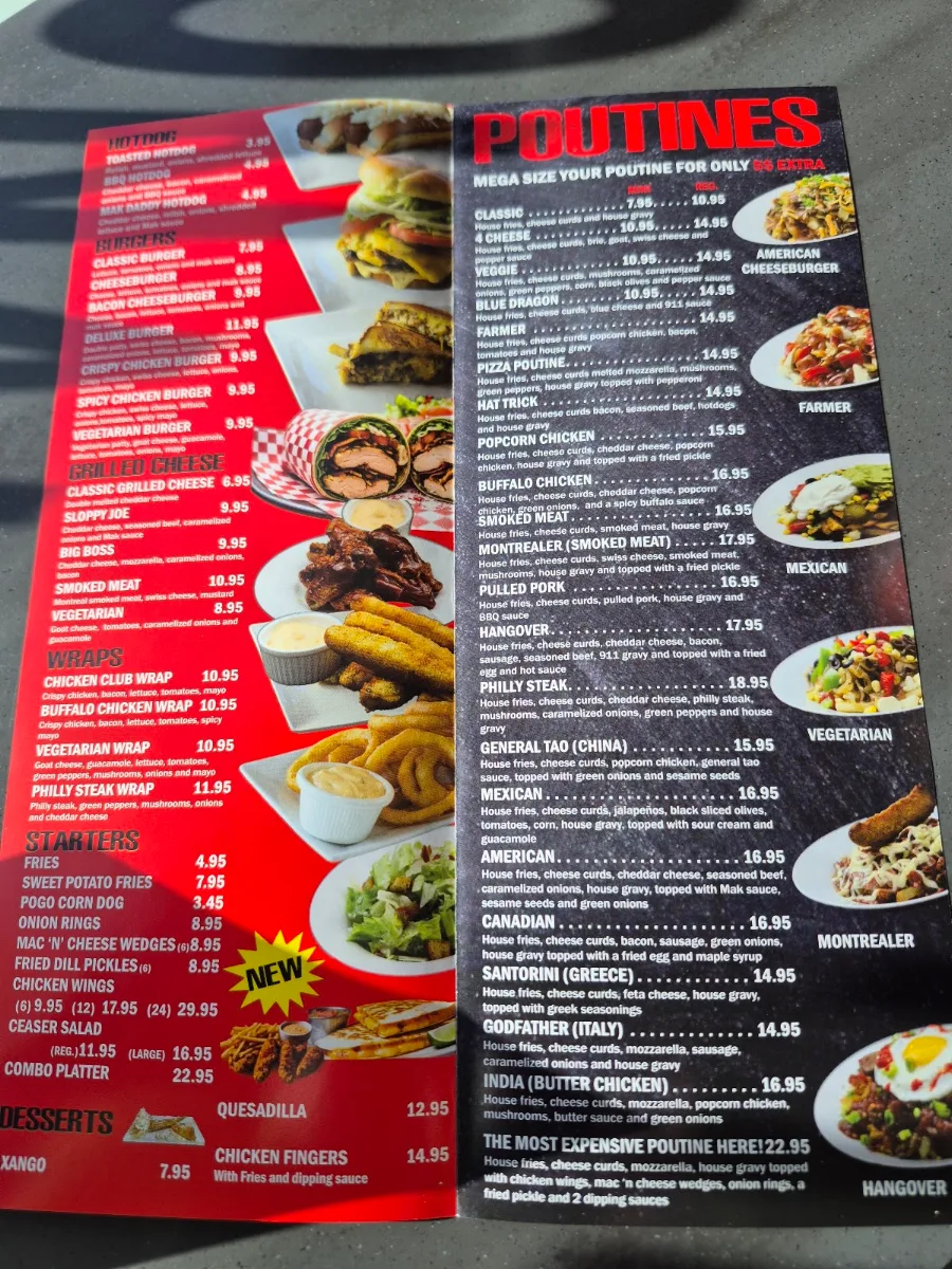 Menu, POUTINEVILLE TRENTON
