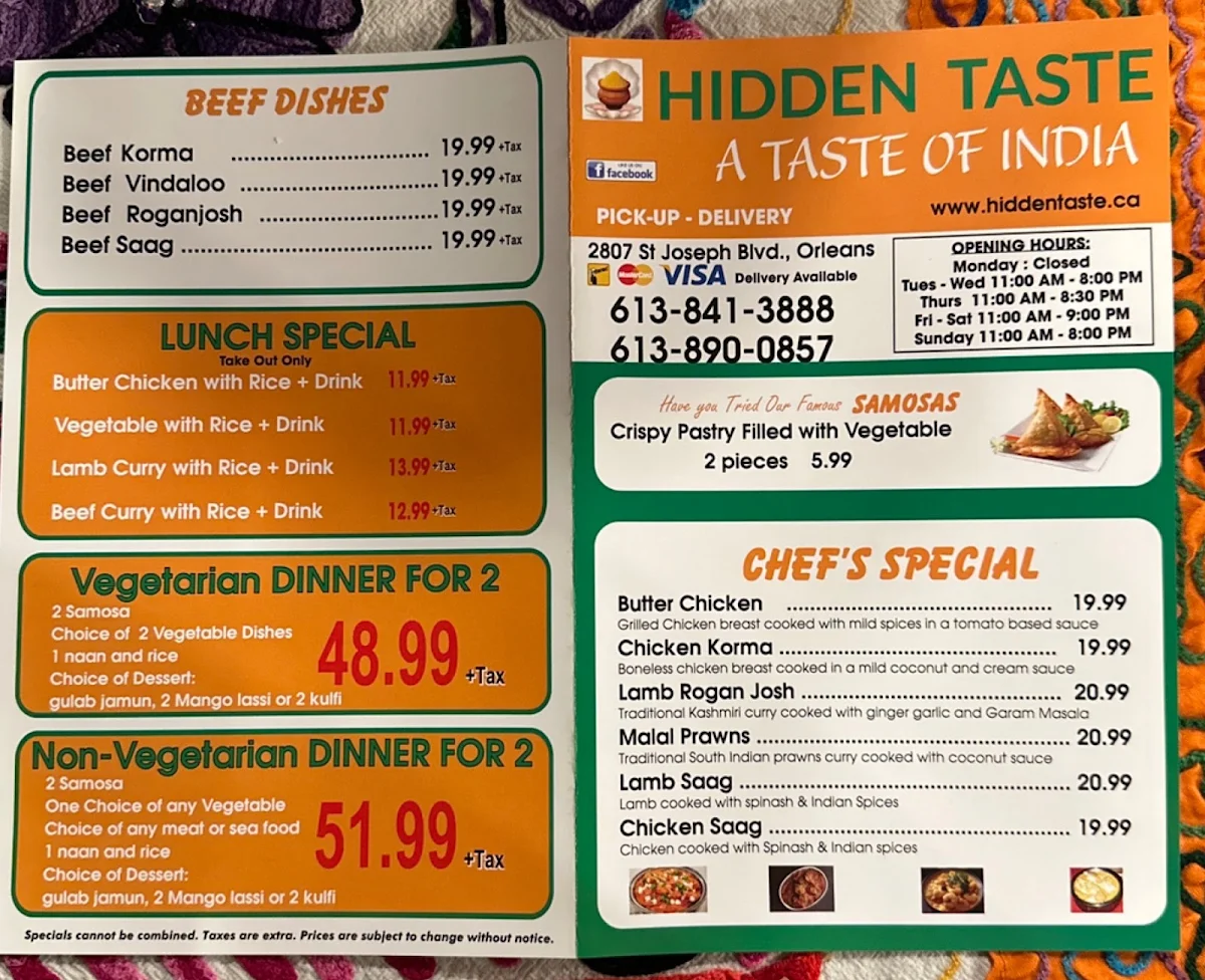 Menu, Hidden Taste