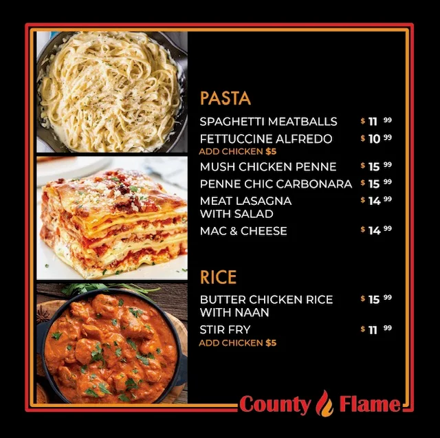 Menu, County flame