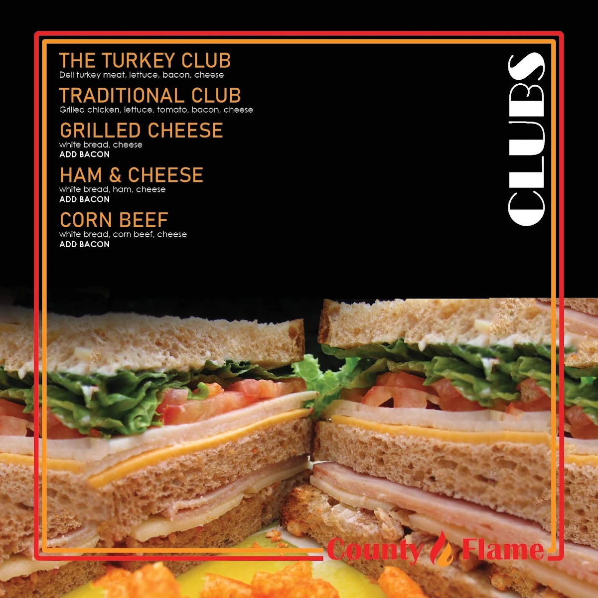Menu, County flame