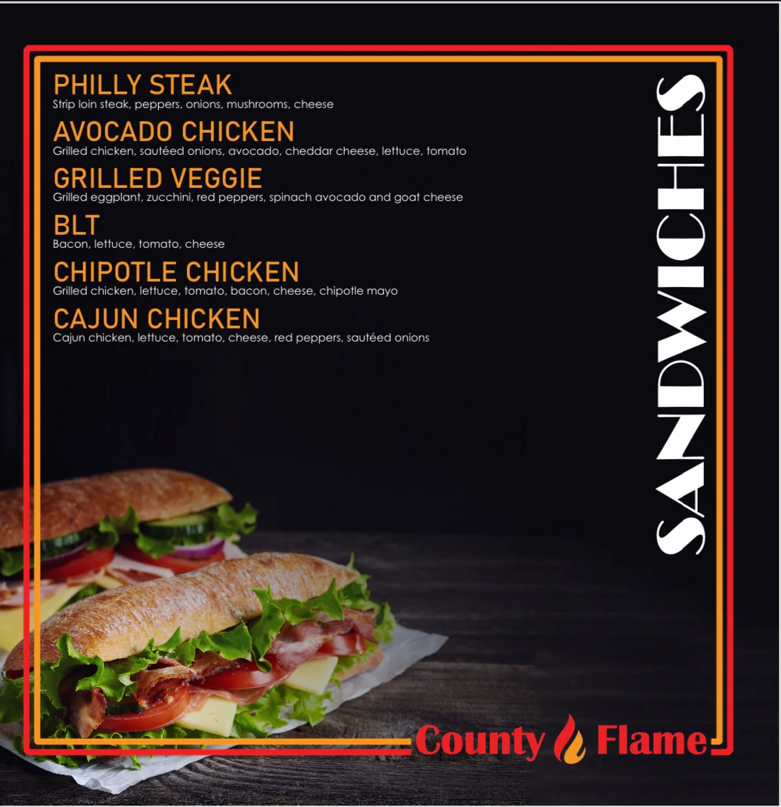Menu, County flame
