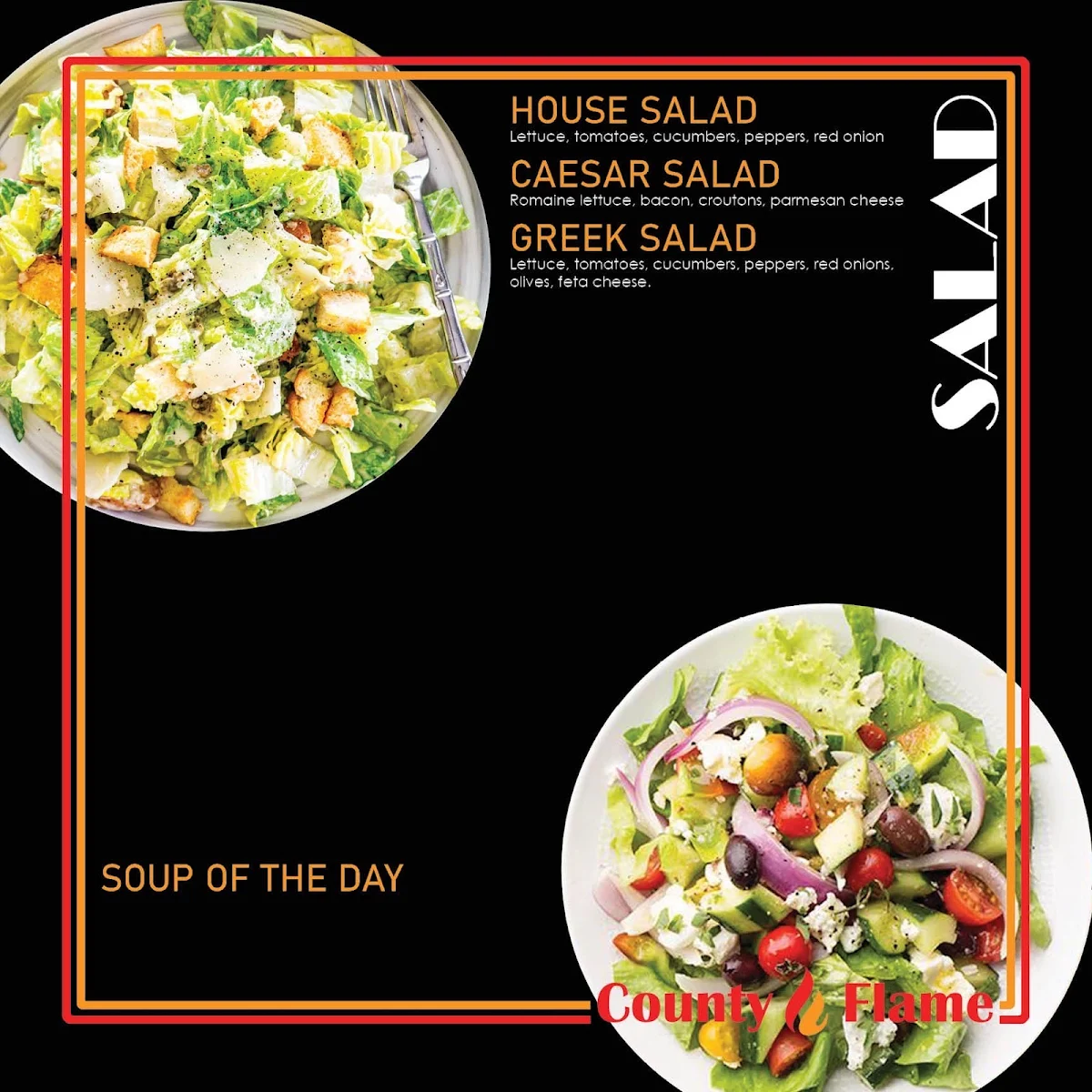 Menu, County flame