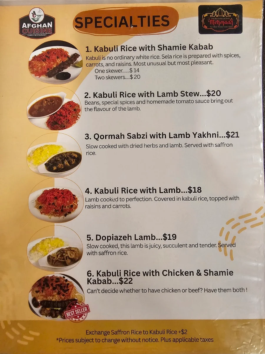 Menu, Mehman Mezban