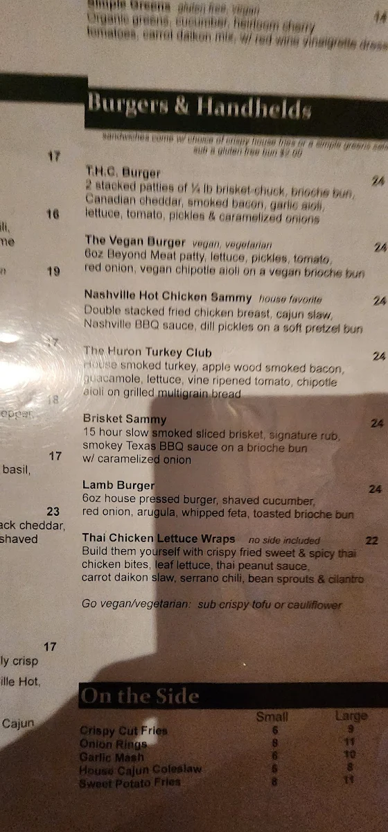 Menu, The Huron Club