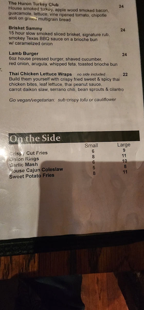Menu, The Huron Club
